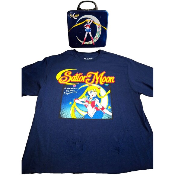 Vintage 1999 Sailor Moon Tin Lunch Box And In The Name Of The Moon T Shirt Med. - Picture 1 of 16